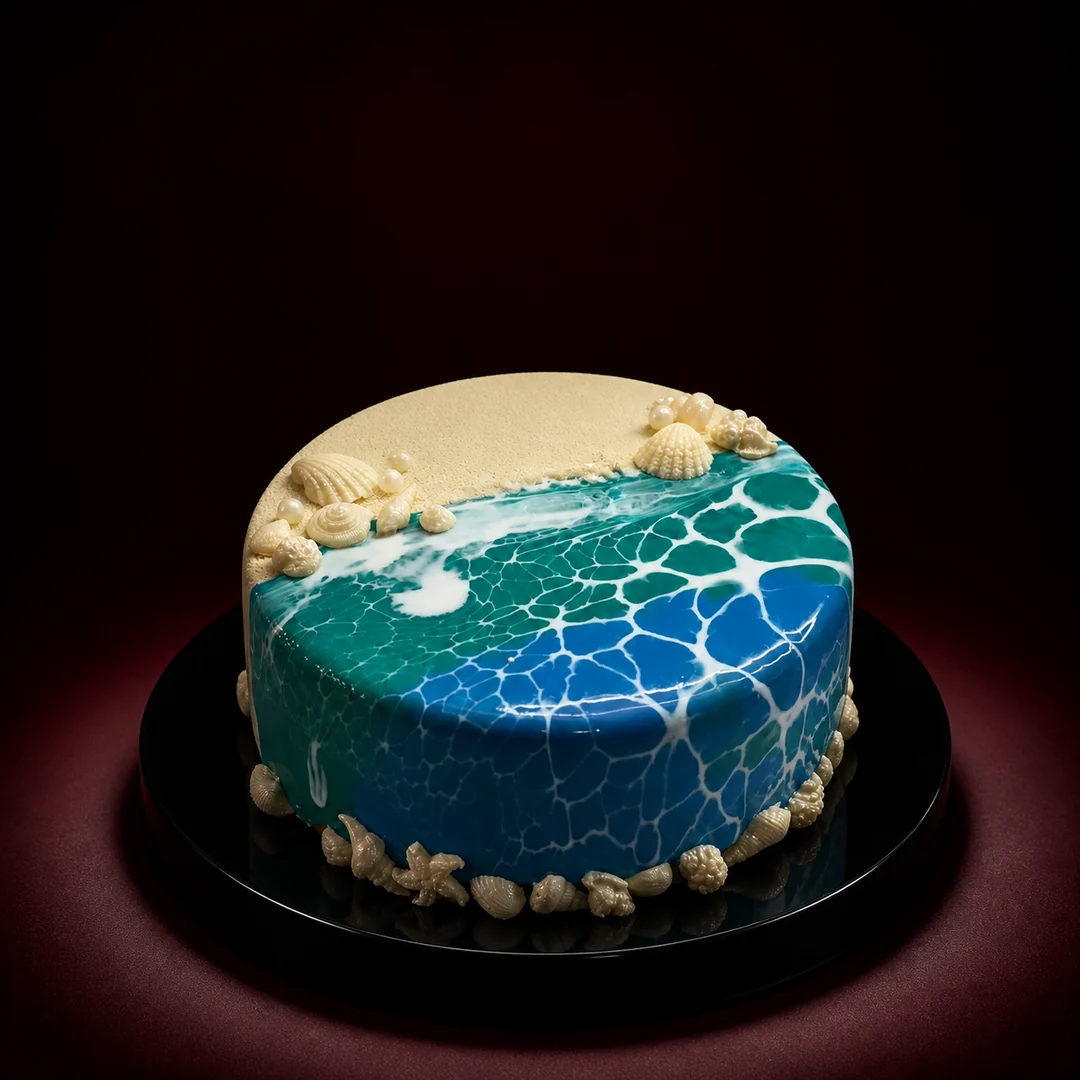 Blue ocean-inspired celebration cake