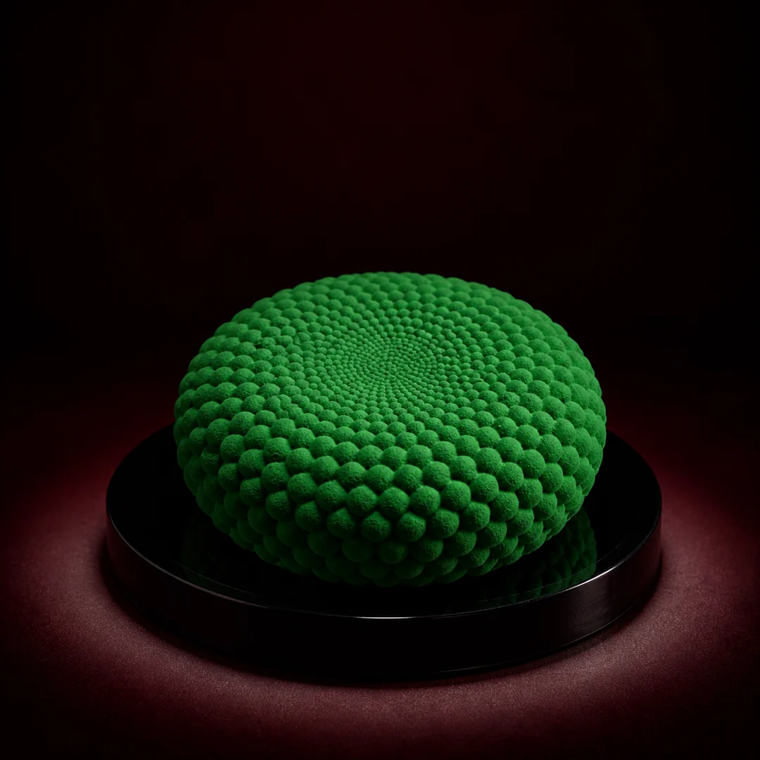 Green entremet with pearl decoration